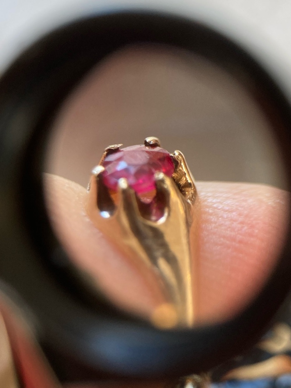 Antique Victorian Old Cut Ruby Paste Belcher Ring, Loeb & Co. 1896, Tiny Size - Picture 4 of 16